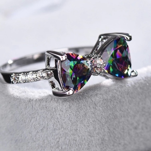 CZ Diamond S925 Multicolor Bow Ring - Picture 2 of 4